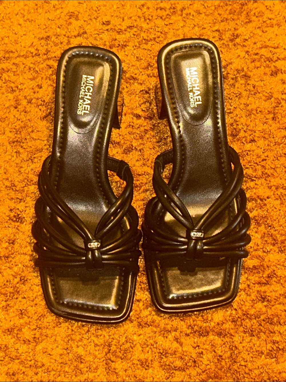 MICHAEL Michael Kors Black Knotted Strap Square-Toe Heeled Mules
